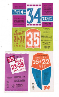 4 Milwaukee Trolley Bus TRANSIT TICKET Passes August 2 1960 2 1964
