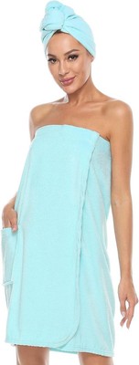 Vislivin Damen Wickeltuch Morgenmantel Spa Wraps & Haarbademantel S-M, blau 