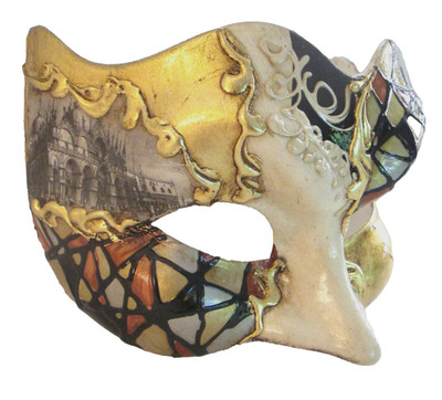 MAR JOKER, EINE HOCHWERTIGE HANDBEMALTE ITALIENISCHE MASKE, MIT EINEM VENEZIANISCHEN WAHRZEICHEN.