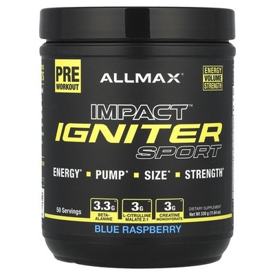 Impact  Igniter Sport, Pre Workout, Blue Raspberry, 11.64 oz (330 g)