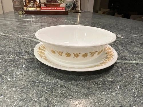 VTG Set Pyrex Corelle Gold Butterfly Bowl & Saucer 