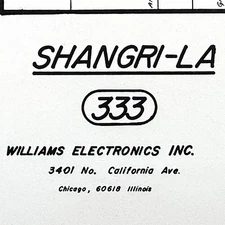 Williams Shangri-La Pinball Machine Game Manual Schematics ORIGINAL