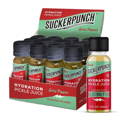 Suckerpunch Electrolyte Pickle Juice Shot, Spicy Dill 2 Fl Oz (Pack of 12)