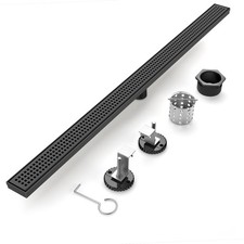 48-Inch Matte Black Linear Shower Drain, 304 Stainless Steel Long Linear Drai...