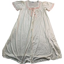 VTG Gilead Womens Lace Trim Short Sleeve Nightgown Robe Button Front Small
