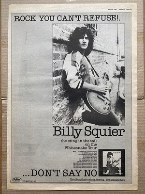 BILLY SQUIER DON'T SAY NO POSTER SIZED original music press advert from 1981 wit