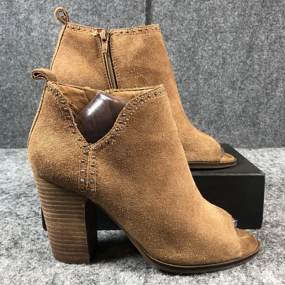 Botas Lucky Brand para mujer talla 9 gamuza tostada punta abierta tobillo bloque tacón con tachuelas cremallera Foto 2 de 4
