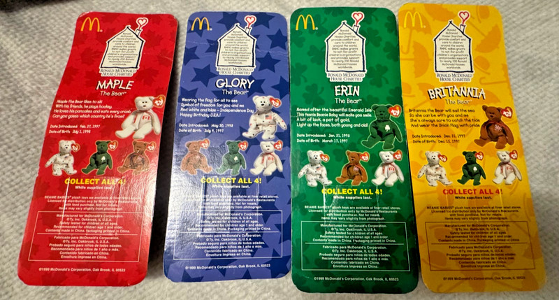 4 Mcdonald's Brittania,Glory,Erin & MapleTY Beanie Babies Complete Set