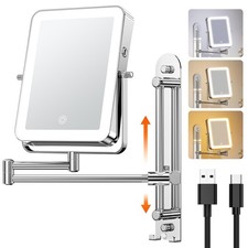 Gospire Height Adjustable Wall Mounted Lighted Makeup Mirror with Hooks, 3000...