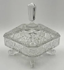 Vintage 50's-60's Pressed Glass Covered Footed Candy Dish 6.5" wide 8" Tall