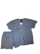 Vintage Towncraft Men s Large Blue Stripe Pajama Two Piece Shirt and Shorts Set