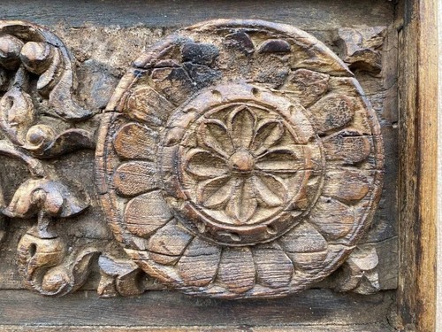 19th c Ancient Wood Hand Carved Peacock Fish Snake Figure Wall Hanging Panel - Picture 5 of 8