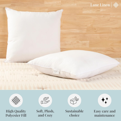 LANE LINEN 18 X 18 Throw Pillow Insert - Pack of 2 White, down Alternative Pillo - Picture 4 of 12