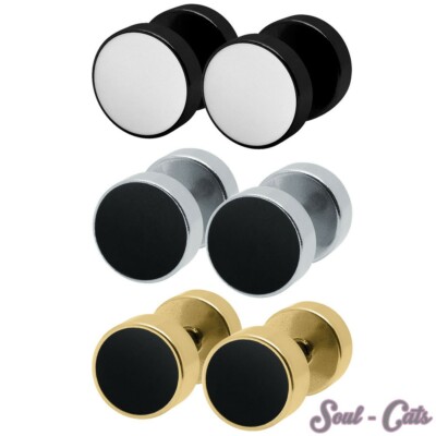 1 Paar Fakeplugs rund gold schwarz silber Piercing Ohrstecker Edelstahl Plugs