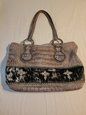 Authentic Raviani Croc/ Cowhide Hand Bag W/ ◇jeweled Crosses & Studs◇