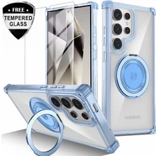 For Samsung Galaxy S24 S25 Ultra Shockproof Clear Hard Case + Screen Protector