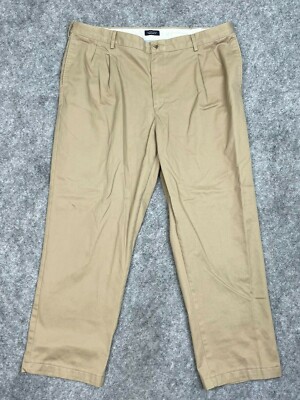 Lands End Dress Pants Mens Size 40 Flat Front Straight Khaki Tan