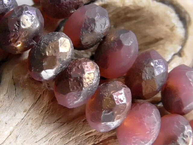 10 - 9 x 6 мм ЧЕШСКИЙ ТРАВЛЕНЫЙ МАТОВЫЙ ПАЛИСАНДР ОПАЛИН, МЕДЬ AB ГРАНЕНЫЙ RONDELLE БИСЕР - Изображение 4 из 4