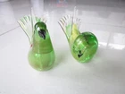 Vintage Mint Murano Italian Art Glass Dove Birds Green With Infused Gold Dust