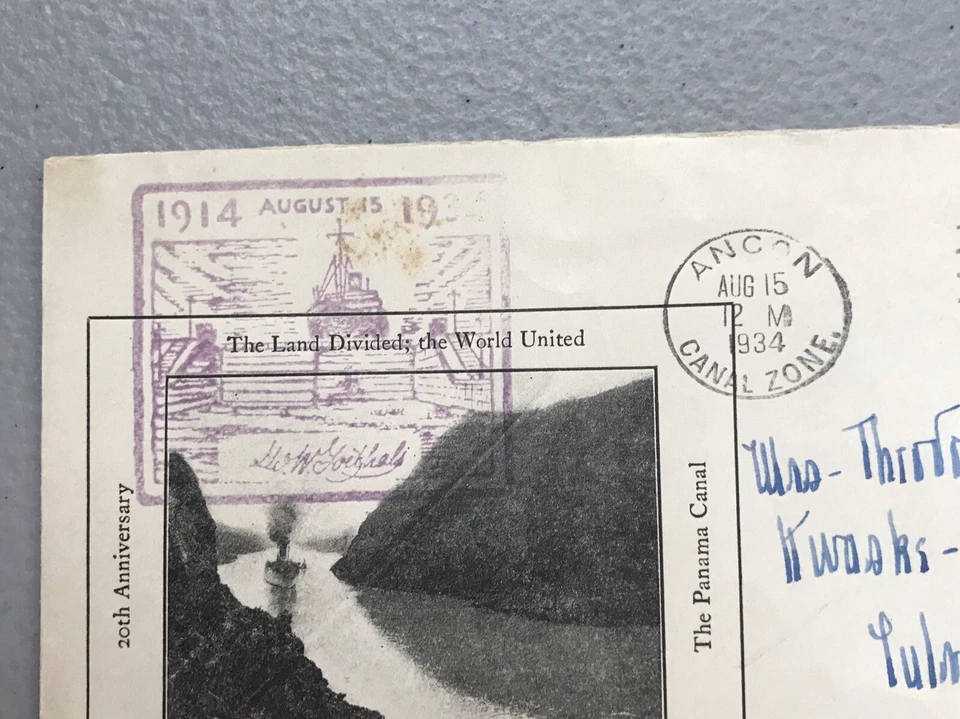 CANAL ZONE COVER 1934 1ST DAY ISSUE 20TH ANNIV PANAMA CANAL GOLD HILL  - Image 2 of 4