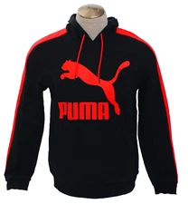 Puma Men's S Black Red Signature Logo Hooded Sweatshirt Hoodie Cotton