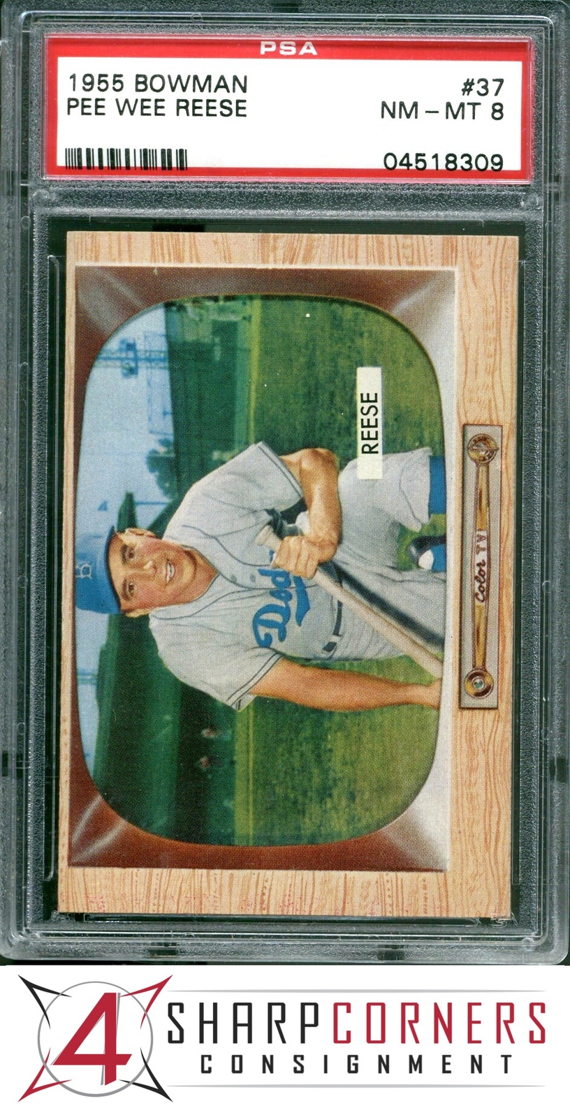 1955 BOWMAN #37 PEE WEE REESE DODGERS HOF PSA 8