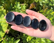 Black Tourmaline Worry Stone (Tourmaline Pocket Palm Stone, Polished Crystal)