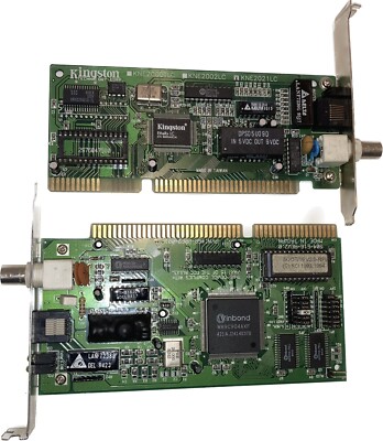Lot of 2 Kingston EtheRx LC KNE2021LC & Winbond W89C904AXF ISA Bus Network Cards