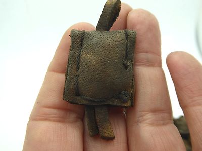 Vintage Tibetan Handmade Leather Prayer Amulet Sacred Pouch 1'' Pendant 2 Pieces