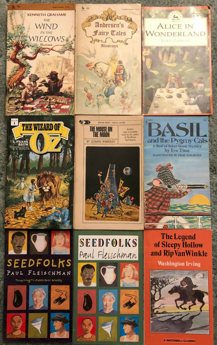 Childrens novels, lot of 9, Alice in Wonderland, Wizard of Oz, Seedfolks