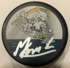 MAXIME COMTOIS SIGNED ANAHEIM MIGHTY DUCKS RETRO HOCKEY PUCK W/ CASE COA