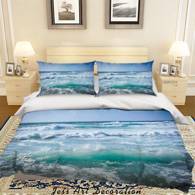 3D Blue Sky Clouds Sea Wave Scenery Quilt Cover Set Bedding Sets Pillowcases 64