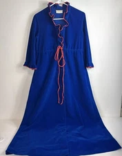 Vintage JCPenney Loungewear Full Length Button Robe Blue W/ Orange Trim Ruffles