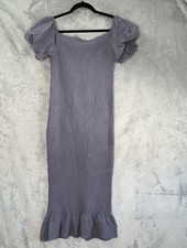 Baltic Born Alana Slate Smocked Midi Dress Womens M Off The Shoulder Puff Sleeve