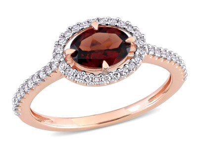 0,95 Karat (ctw) ovaler Granat Ring 10K Rotgold mit Diamanten