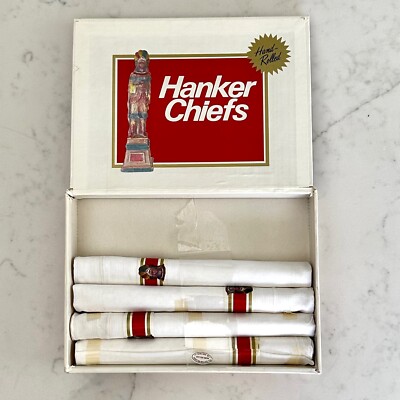 Vintage Hanker Chiefs Cigar Box w/ 4 Rolled Hankies