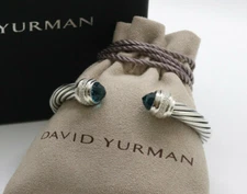 David Yurman Sterling Silver 7mm Cable Hampton Blue Topaz & Diamonds Bracelet