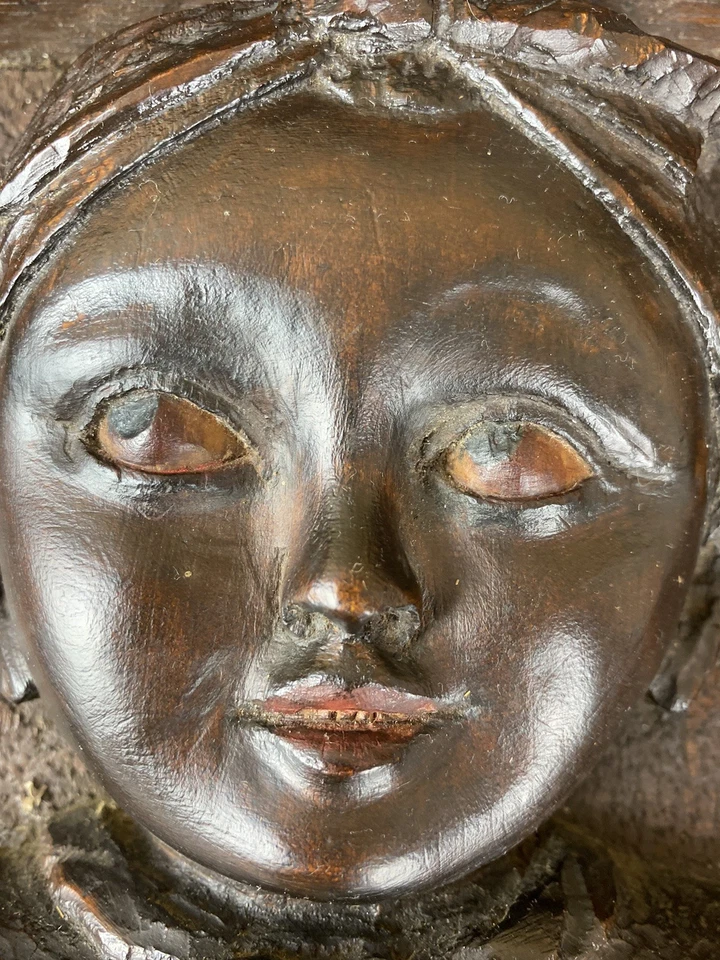 Arts And Crafts Carved Wooden Sconce Shelf Asian Boy. #6351/S - Image 3 of 4