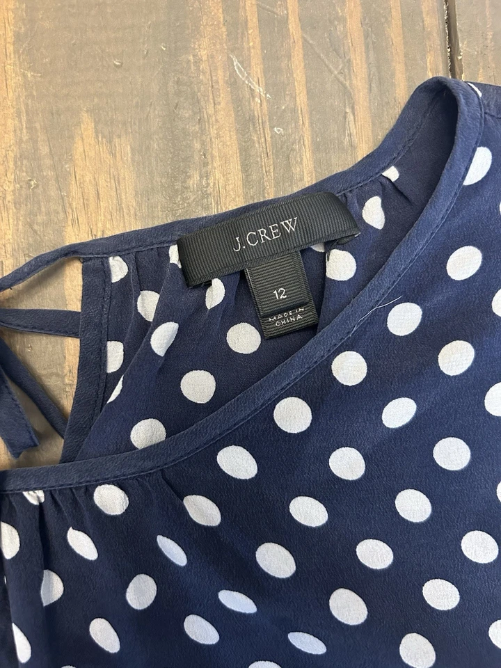 J. Blusa Top Crew 100% Seda Lunares Manga Larga Talla 12 Azul Marino Foto 3 de 4