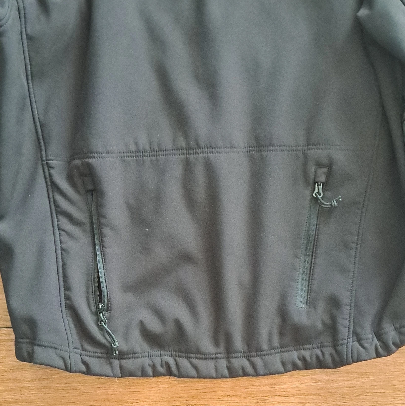 Men's Black SA Co. Softshell Jacket L Full Zip Hood Stand Collar Zipper Pockets image 5