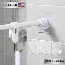 4pcs Adhesive Shower Curtain Rod Holder Wall Mount Transparent Tension Bracket 