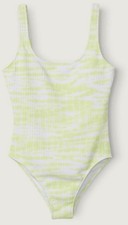 Victoria s Secret Pink Crinkle Scoop One Piece Swimsuit Lime Tie-Dye Size Small