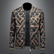 Men Luxury Fashion Trend Bomber Streetwear Long Sleeve Zipper Casual Jacket Coat