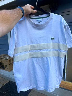 Lacoste Classic Fit Striped Tee White Green Size L