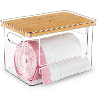 Stackable Trash Bag Dispenser W/ Wooden Top Holding 13/30/33-Gallon Large Bag