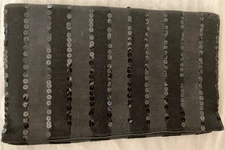 Vintage 1970s Magid Fancy Black Fabric Stripe Clutch Purse Sequins 10 ¾" x 6 ¾"!