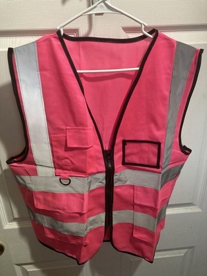 pink vest multi Pockets High Visibility Reflective Strips Work Running Dog Walk
