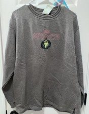Vintage Dr. Seuss Brand Grinch Embroidered Sweatshirt Gray Medium