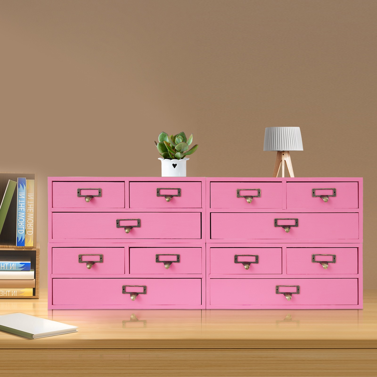 Desktop Organizer, Wooden Desktop Organizer, Wooden Storage Drawers for Tabletop