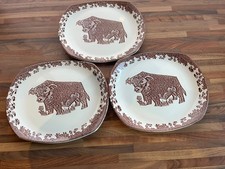 Set of Three Vintage Retro English Ironstone Brown Bull Oval Steak Plates